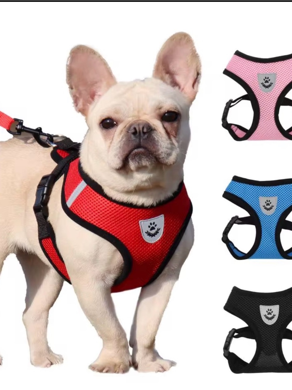 Adjustable Red Mesh Dog Harness with Reflective Trim